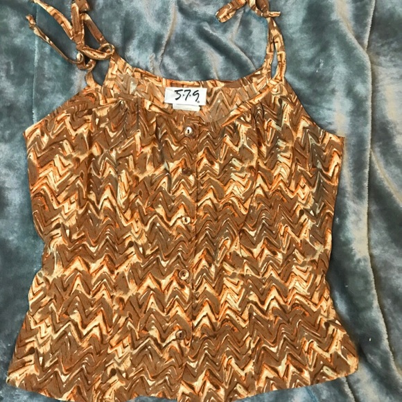 Y2k small 579 spaghetti tie string strap tank top orange tan brown - Picture 2 of 3